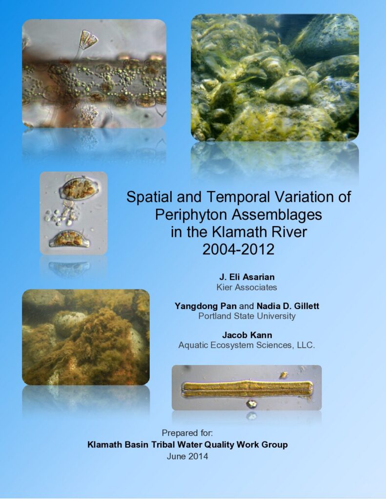 Cover of Spatial and Temporal Variation of Periphyton Assemblages in the Klamath River, 2004-2012. Prepared by Kier Associates, Portland State University, and Aquatic Ecosystem Sciences LLC. for the Klamath Basin Tribal Water Quality Work Group. 50p. + appendices.