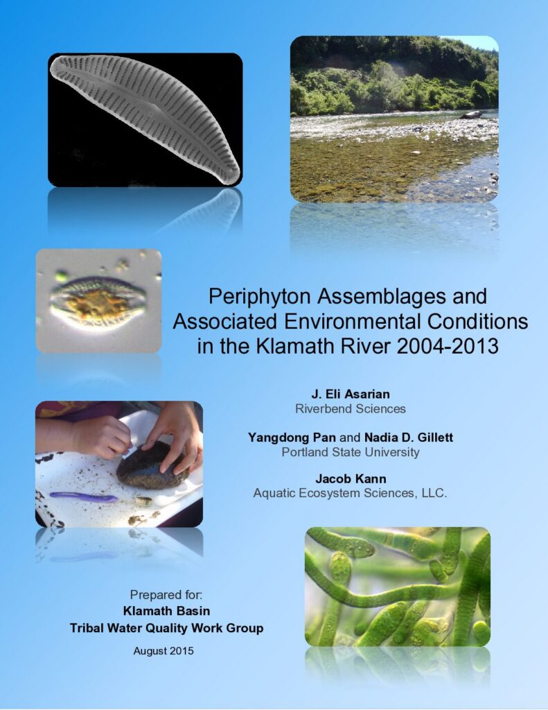 Cover of Periphyton Assemblages and Associated Environmental Conditions in the Klamath River 2004-2013. Prepared by Riverbend Sciences, Portland State University, and Aquatic Ecosystem Sciences LLC. for the Klamath Basin Tribal Water Quality Work Group. 48p. + appendices.