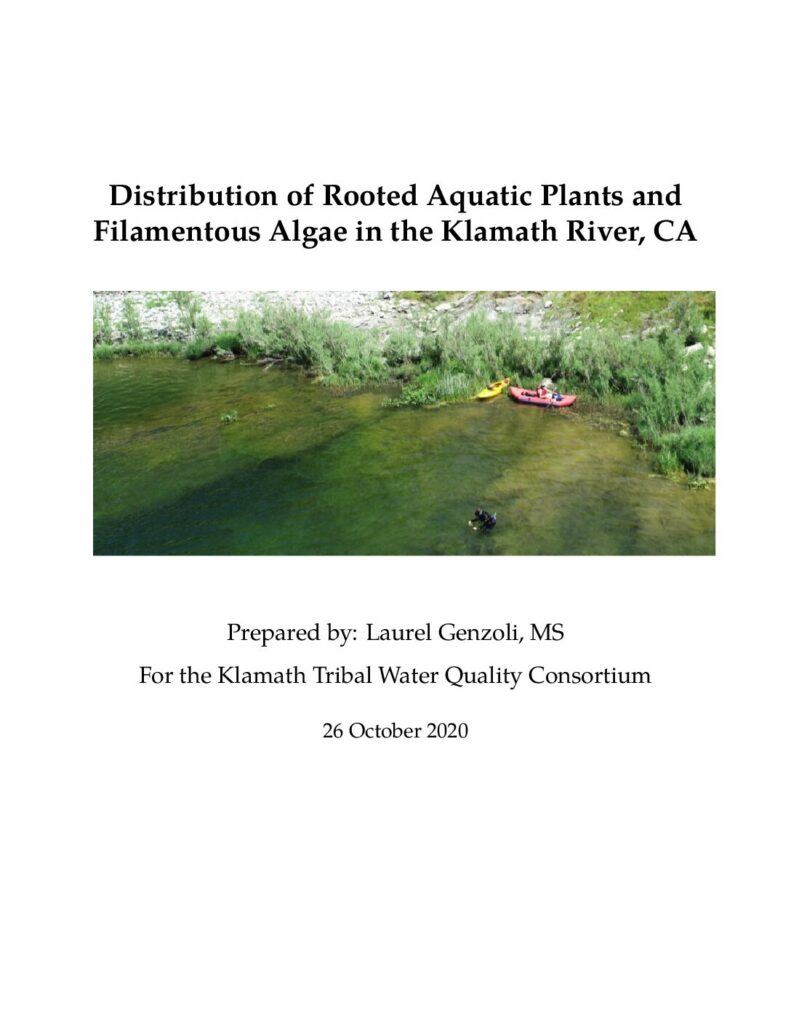 Cover of Distribution of Rooted Aquatic Plants and Filamentous Algae in the Klamath River, CA. Prepared for the Klamath Tribal Water Quality Consortium. 22p.