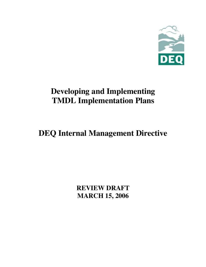 Cover of Draft Report on Developing and Implementing TMDL Implementation Plans. ODEQ, Portland, OR. 19 p.