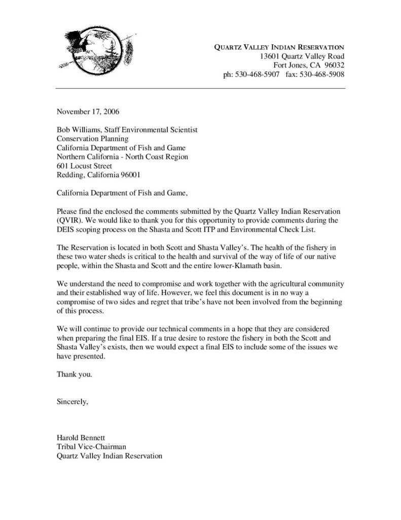 Cover of Scoping Comments on Scott River Basin Agricultural Coho Salmon Incidental Take Permit. Submitted to CDFG, Region 1 by QVIR. ITP filed with CDFG. 23 p