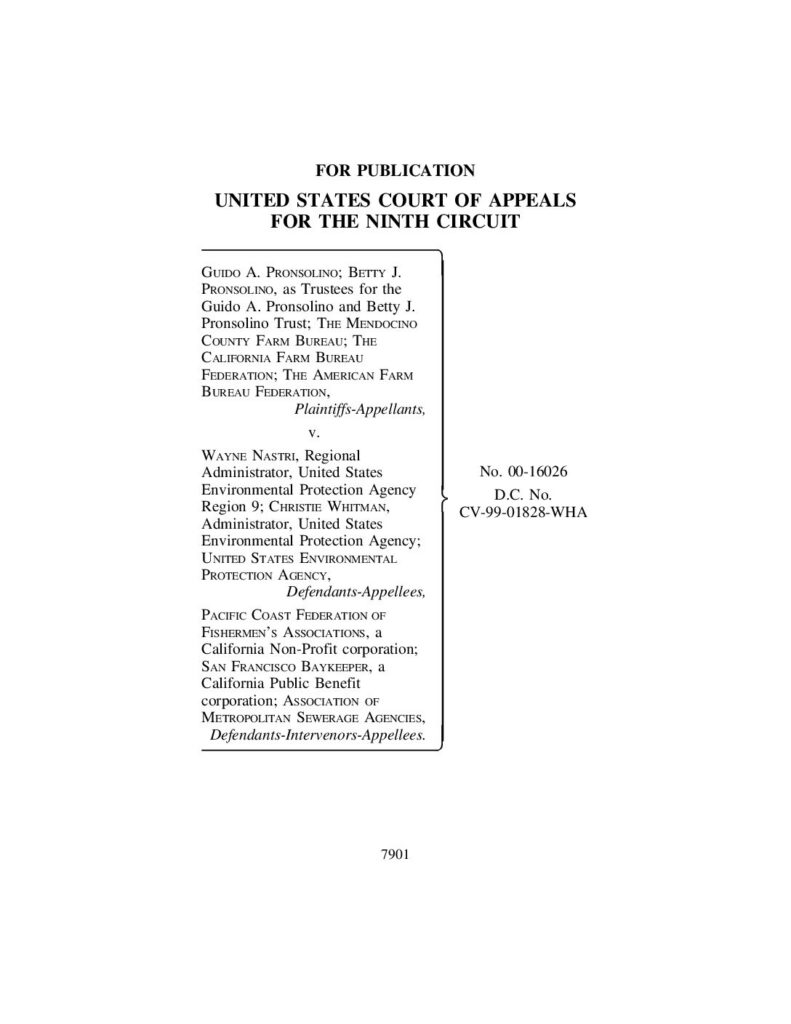Cover of Pronsolino et al. vs. Nastri et al. Case # No. 00- 16026, CV- 99- 01828. Argued and submitted on July 9, 2001. Filed May 31, 2002. San Francisco, CA. 32 p.