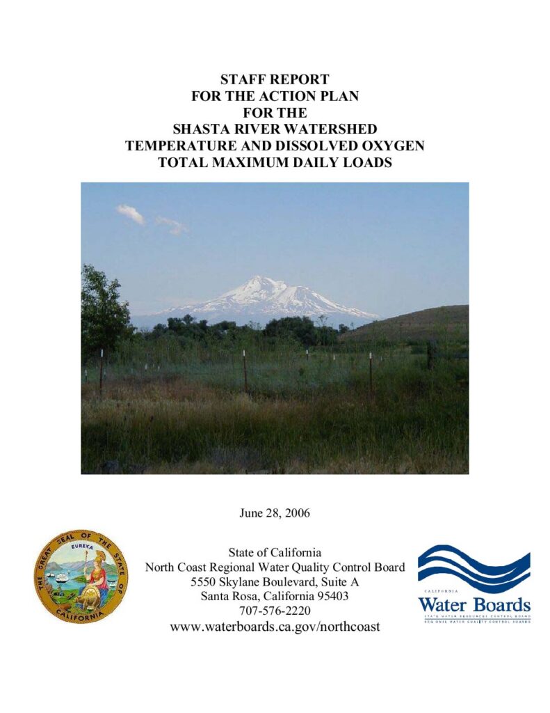 Cover of Staff Report for the Action Plan for the Shasta River Watershed Temperature and Dissolved Oxygen Total Maximum Daily Loads. NCRWQCB, Santa Rosa, CA. 1123p. including appendices.
