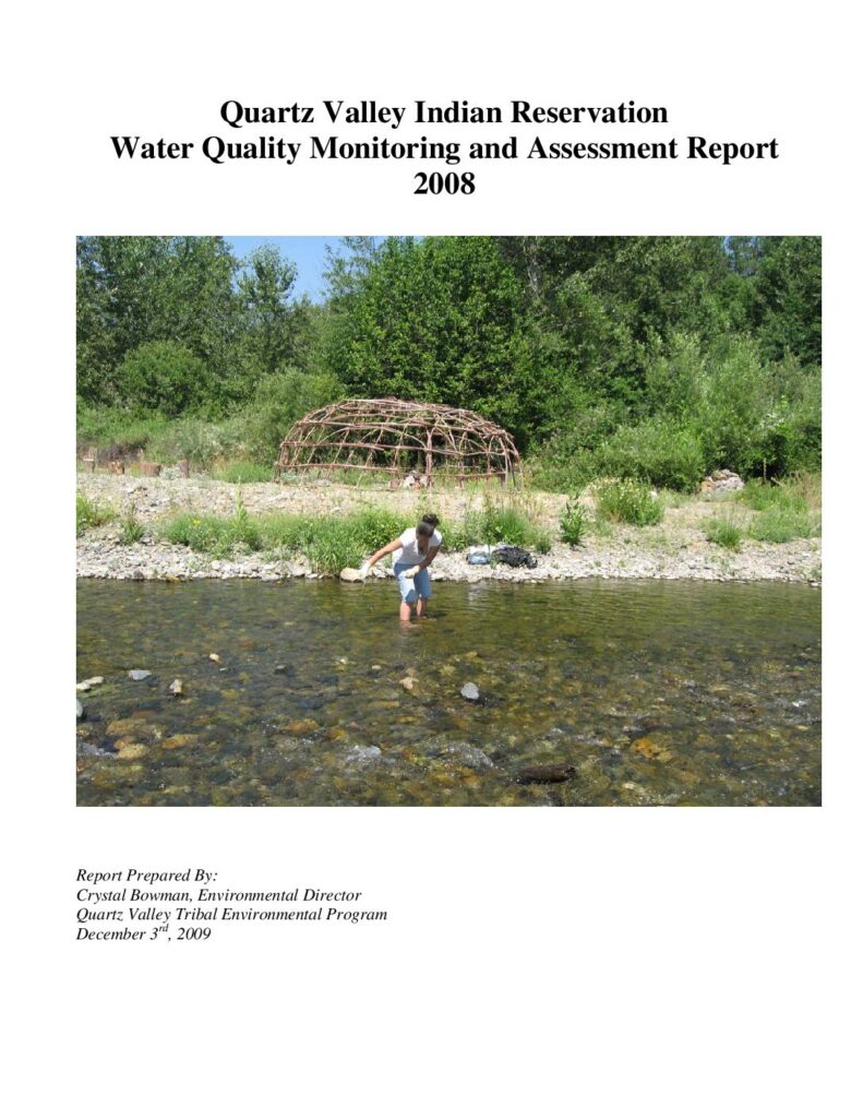 Cover of Water Quality Monitoring and Assessment Report 2008. By Crystal Bowman, Environmental Director, QVIR, Fort Jones, CA. 65 p.